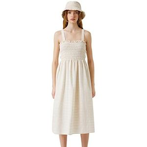 Koton Midi-jurk voor dames, strappy katoen, vierkante hals, gimped jurk, ecru strepen (0s1), 38