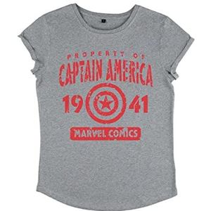 Marvel Women's Avengers Classic Captains Property T-shirt met opgerolde mouwen, gemêleerd grijs, L, grijs (melange grey), L
