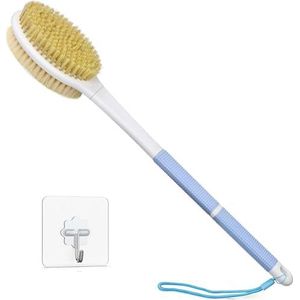 HORJOR Badborstel voor douche, lange steel, 44 cm, voor het borstelen van de rug, nat of droog, lichaamsborstel