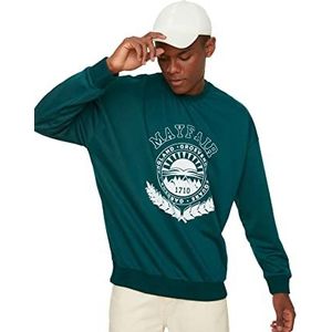Trendyol Heren Emerald Green Oversize Bicycle Collar lange mouwen bedrukt sweatshirt, XS