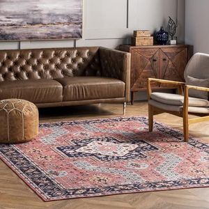 nuLOOM Amber Machine Wasbaar Bloemen Azteekse Ultra Dunne Gebied Tapijt, 4' x 6', Roest