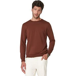 Trendyol Heren Man Basic Regular Standaard Ronde Hals Geweven Sweatshirt Bruin, Bruin, L