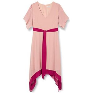 Gina Bacconi Dames tweekleurige Hmc zakdoek jurk met stropdas cocktail, zachte roos, 14, Zachte roos, 40