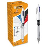 BIC 4-kleurige balpen ""4 kleuren 3+1 HB"" drie balpenvullingen en een potlood in een pen, doosje Doos van 12 stuks. 12 Stuk zwart