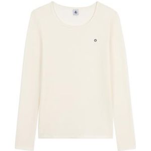 Petit Bateau Dames T-shirt van wol en katoen met lange mouwen, ECRU, XXS