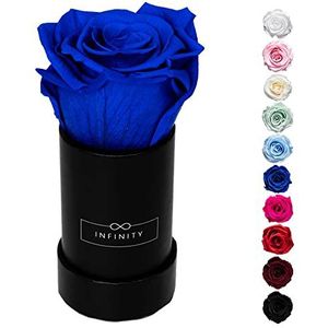 Infinity Flowerbox - 1 echte Infinity rozen (3 jaar houdbaar zonder water) - direct met geschenkverpakking geleverd I handgemaakt in Berlijn I cadeau voor vrouwen (blauwe roos in zwarte doos)
