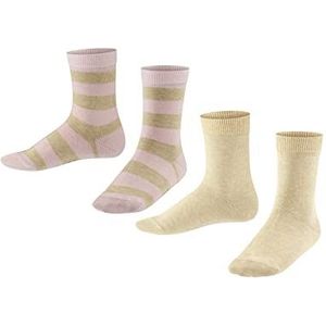 FALKE Uniseks-kind Sokken Happy Stripe 2-Pack K SO Katoen Gedessineerd Multipack 2 Paar, Beige (Sand Melange 4650), 23-26