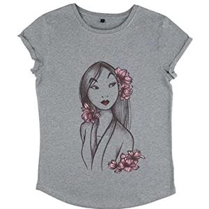 Disney Dames Mulan-Reflection Organic Rold Sleeve T-Shirt, Melange Grey, M, grijs (melange grey), M