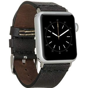 Burkley Lederen armband voor Apple Watch in 38/40 mm en 42/44 mm vintage horlogebandje, wisselarmband, reservearmband, compatibel met alle Apple Watch, handgemaakt (42/44 mm, zwart - BA7)
