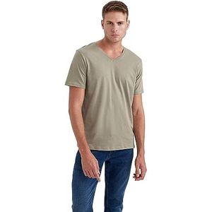 DeFacto Heren Basic Slim Fit T-shirt heren V-hals - klassiek T-shirt voor mannen, khaki (dark khaki), XXL