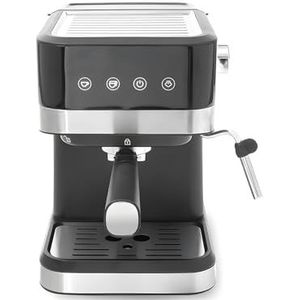 Wintem Koffiezetapparaat van kunststof en staal, 1050 W, 1,5 l, zwart, dubbel filter van metaal, innovatieve melkopschuimer-functie, afneembaar stoommondstuk, praktisch en gemakkelijk te reinigen
