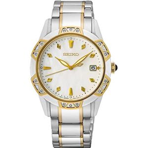 Seiko Dames analoog kwarts horloge met roestvrij stalen armband SKK728P1, zilver-goud