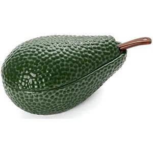 Fisura - Guacamole kom met lepel. Originele kom in de vorm van een avocado. Porseleinen guacamole kom. Groene kom voor hapjes. Afmetingen: 18 x 10 cm (groen en bruin).