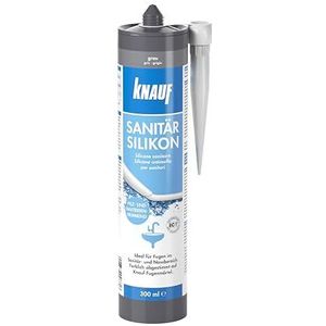 Knauf Sanitair-siliconen voor gebruik in sanitaire ruimtes, badkamer, douche - duurzame elastische siliconenafdichting, snel koppelende anti-schimmel voegenmassa, waterdicht, 300 ml, grijs