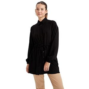 DeFacto Hemdblouse met lange mouwen voor dames, hemd met knopen voor vrijetijdskleding, zwart, S