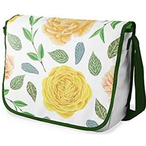 Bonamaison Digitaal bedrukte Messenger schooltas met kaki riem voor studenten, crossbody tas, koerierstas, schoudertas voor kinderen, meisjes, jongens, maat: 29x36 cm