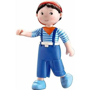 HABA 300516 Little Friends Matze Toy- 4' Boy Dollhouse Toy Figure with Blue Overalls and Red Cap