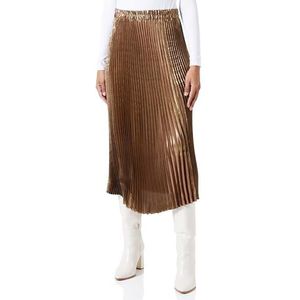 Cream Dames Midi Skirt Plisse Metallic Stof Elastische Taille A-Line Fit Dames, Chocolade fondant, 36