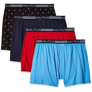 Nautica Klassieke katoenen losse gebreide boxershorts voor heren, Peacoat/Aero Blauw/Nautica Rood/Zeilen Zwart - 4 Pack, XXL