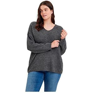 VERO MODA Vmcrewlefile Ls V-hals blouse curve pullover, Medium grijs (grey melange), 42/44