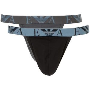 Emporio Armani Mannen Bold Monogram 2-Pack Jockstrap, Zwart/​​Magneet, Zwart/​ magneet, M