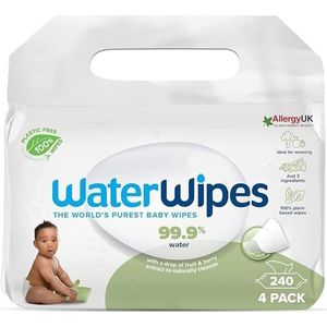 WaterWipes Kunststofvrije vochtige doekjes met textuur voor peuters en baby's, 240 stuks (verpakking van 4 stuks), 99,9% op waterbasis, geurvrij voor de gevoelige huid