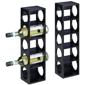 Relaxdays wijnrek voor 5 flessen, set van 2, wijnstandaard bamboe, HxBxD: 53 x 14 x 12 cm, staand wijnflessenrek, zwart