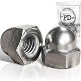 PD® dopmoeren M8 roestvrij staal (DIN 1587) | A2 V2A Roestvaststalen dopmoeren | Beschermende dopmoeren in hoge vorm voor schroeven, draadstangen & draadbouten | 100 stuks