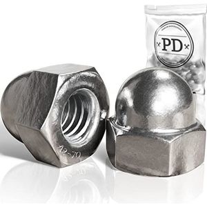 PD® dopmoeren M8 roestvrij staal (DIN 1587) | A2 V2A Roestvaststalen dopmoeren | Beschermende dopmoeren in hoge vorm voor schroeven, draadstangen & draadbouten | 100 stuks