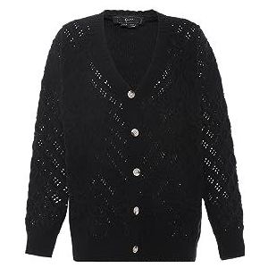 faina Dames gebreide jas met V-hals en hol patroon ZWART maat M/L, zwart, M