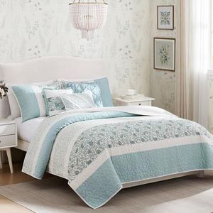 Madison Park MP13-2802 Dawn 6-delig katoen percal gewatteerde coverlet set, blauw
