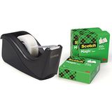 Scotch C60 Magic Tape Dispenser met Scotch Magic Tape 19mm x 33m (4 rollen) - Zwart