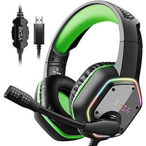 EKSA Gaming headset, pc-headset met microfoon 7.1 surround sound & RGB-verlichting, hoofdtelefoon met kabel, ruisonderdrukking, microfoon, USB-headset voor PS4/PS5-console, laptop