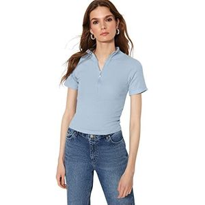 Trendyol Dames vrouw uitgerust standaard staande kraag geweven blouse shirt, lichtblauw, M, Lichtblauw, M