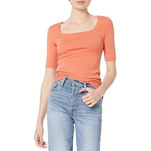 Amazon Essentials Women's T-shirt met halve mouwen, vierkante hals en slanke pasvorm, Roestig oranje, S