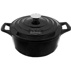 La Cuisine 2140MB geëmailleerde gietijzeren braadpan 26 cm 4,75 liter glanzend zwart exterieur materie zwart interieur