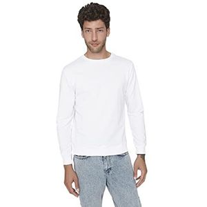 Trendyol Man Basics Regular Basic Sweatshirt met ronde hals, Wit, L