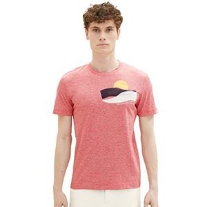 TOM TAILOR Heren T-shirt met print, 32018 - Berry Red Fine Stripe, M