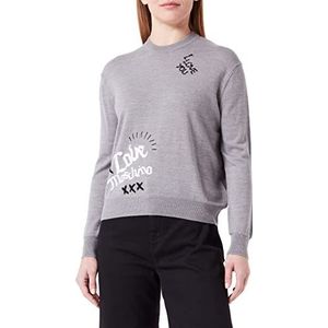 Love Moschino Dames Regular Fit Lange Mouwen Ronde Hals met Borduurwerk Mix Trui Sweater, medium grijs, 48