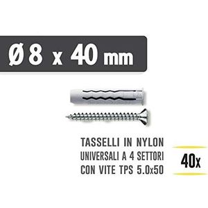 Masidef: Member of the Würth Group - Universal Nylon pluggen 4 gebieden diameter 8 x 40 mm met TPS schroeven 5,0 x 50 mm - 30 stuks