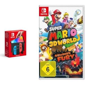 Nintendo Switch Console (OLED Model) - Blauw/Rood & Super Mario 3D World + Bowser's Fury. Für Nintendo Switch