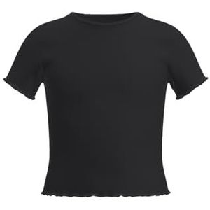 NAME IT Nkfnoralina SS Crop Top Noos T-shirt voor meisjes, Zwart, 146/152 cm