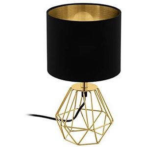 EGLO tafellamp CARLTON 2, 1 lichtbron vintage tafellamp, bedlampje van staal en stof, kleur: goud, zwart, fitting: E14, incl schakelaar