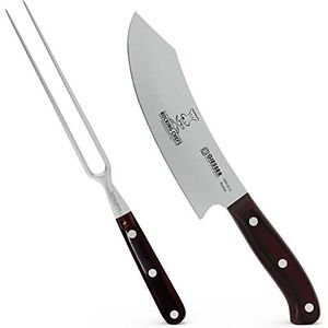 Giesser Since 1776 - Made in Germany - PremiumCut, Rocking Chef, Carving Set, 2 Pieces, Chef's Knife 20 cm Carving Fork, Micarta Handle, red, Stainless, Barbecue Knife Set