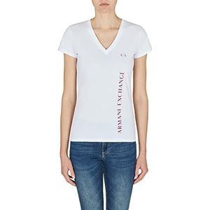 Armani Exchange Dames Slim Fit, Double Logo Print T-Shirt, wit, L