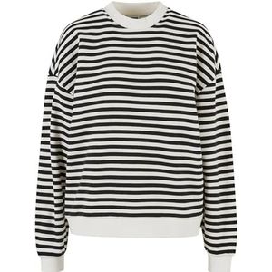 Urban Classics Oversized gestreepte ronde hals sweatshirt voor dames, zwart/wit zand, L
