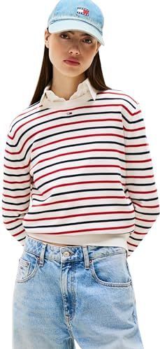 Tommy Jeans - ESSENTIAL - Trui - Marine - Knalrood - Wit