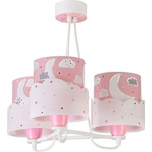 Dalber Kinderplafondlamp, 3 lampen, maan en wolken, roze