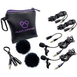 Purple Panda Dual Interview Lavalier Revers Microfoon Kit (2 Pack) voor Podcast - Professionele Omnidirectionele Clip On Lav Mic - Compatibel met iPhone, Android, DSLR Camera, Samsung, Zoom, Tascam