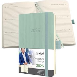 SIGEL C2539 afsprakenplanner weekkalender 2025, ca. A6, groen, softcover, 176 pagina's, elastiek, penlus, archieftas, PEFC-gecertificeerd, Conceptum